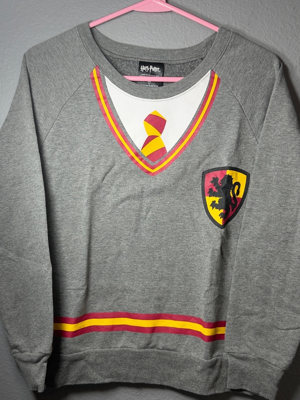 Warner Bros. Gray Crewneck with Red and Gold Gryffindor Crest